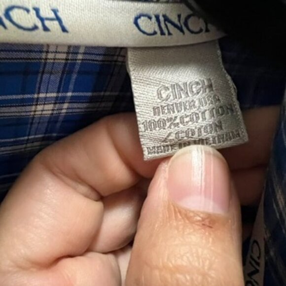 Cinch Western Shirt Size Blue White Black Plaid Large - Picture 4 of 7